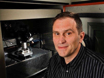 Professor Franz-Josef Ulm with the nanoindentation machine in his research lab.
