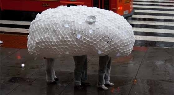 The Egg, a student project in artistic practice and transdisciplinary research, walking down Mass Ave.