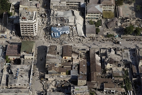 The devastation of Port au Prince is seen from the sky after the January earthquake.