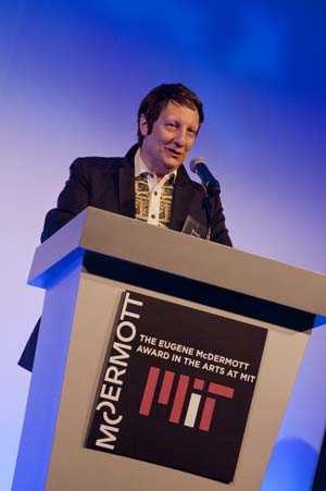 Robert Lepage accepts The Eugene McDermott Award in the Arts at MIT during a gala held in his honor.