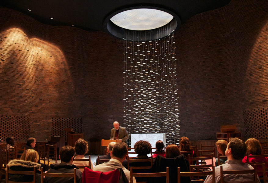 Chaplain to the Institute Robert Randolph, center, speaks during an event in the MIT Chapel.