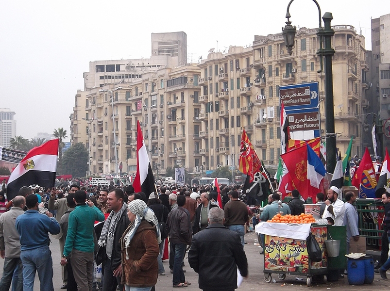 People gather on Tahrir Square in Cairo, Egypt.