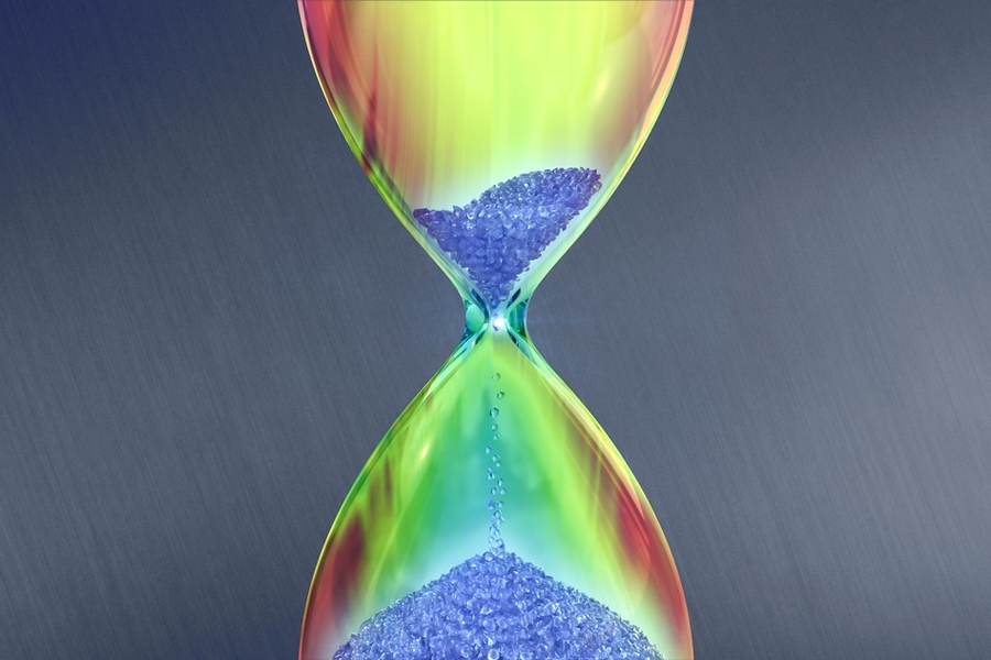 A schematic picture showing the conical dispersion of a Dirac cone being deformed into a new hour-glass-like shape due to radiation.