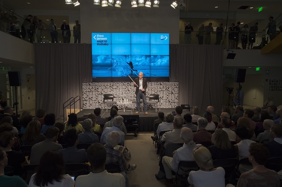 Theo Jansen partakes in an ML Talk at the MIT Media Lab.