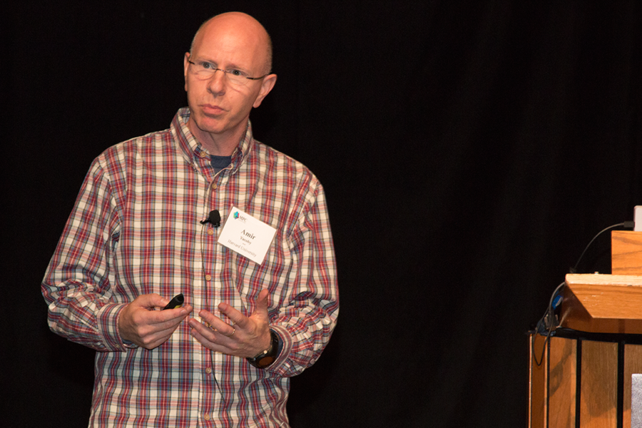 Harvard University professor of physics Amir Yacoby addresses the annual Materials Day Symposium, "Quantum Materials," at MIT on Oct. 14.