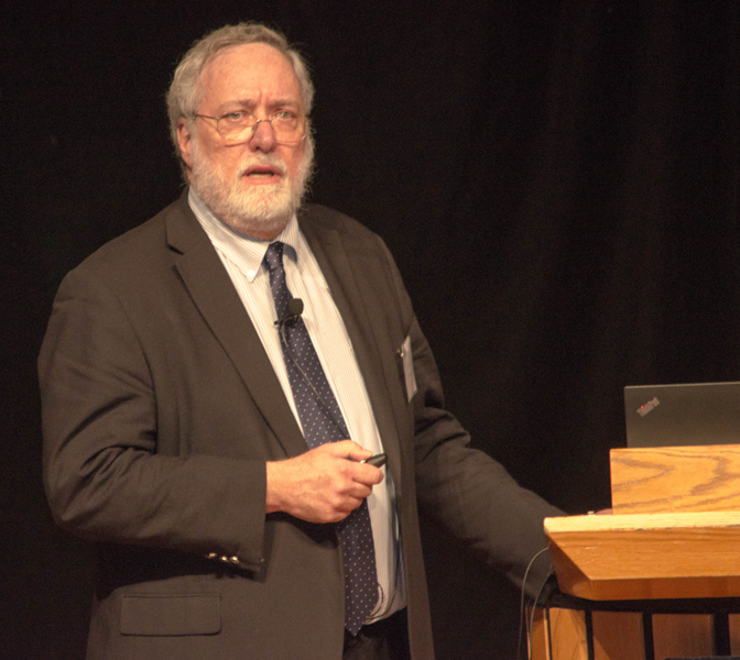 Materials Processing Center Director Carl V. Thompson addresses the annual Materials Day Symposium, "Quantum Materials," at MIT on Oct. 14.