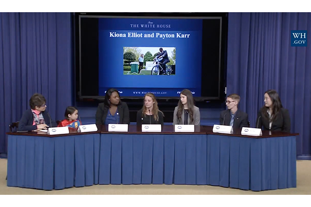 Kiona Elliot and Payton Karr speak on the White House Science Fair alumni panel.