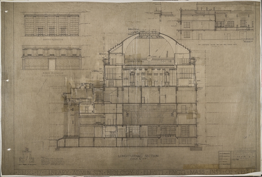 William Bosworth's Longitudinal Section of Building 17 (presently known as Building 10), MIT Cambridge campus