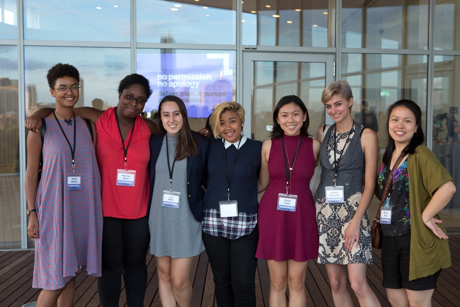 Left to right: Kyiah Ashton, Marissa Okoli, Lily Mohr, Budnampet Ramanudom, Vivien Chen, Aubrey Simonson, and Grace Ming are all students from Wellesley College.