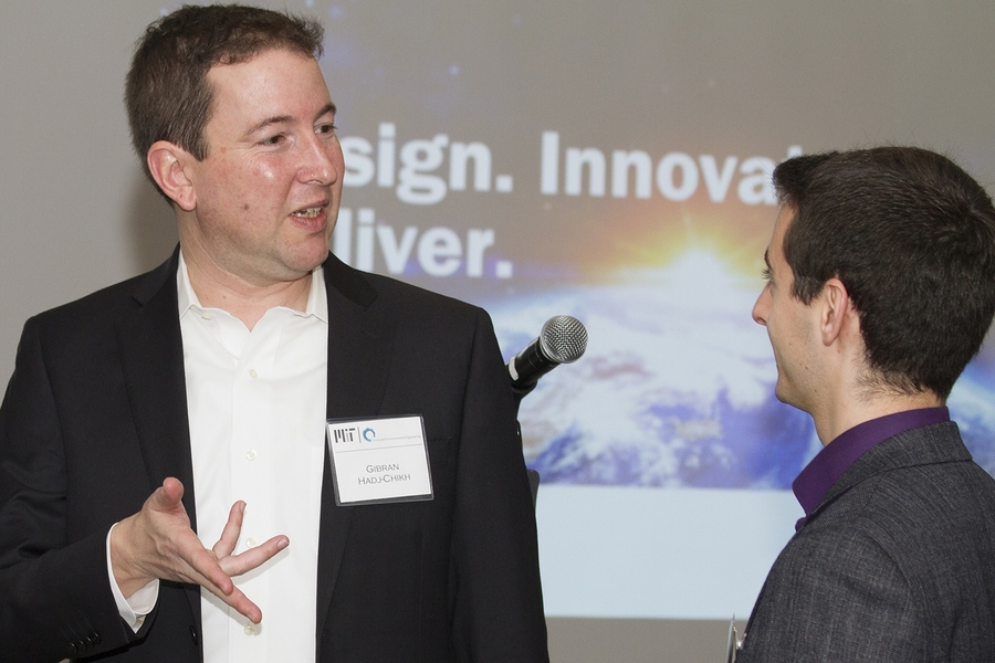 Gibran Hadj-Chikh, director of innovative transport at Parsons Corporation, speaks with graduate student Adam Rosenfield at the Infrastructure, Smart Cities and Transportation Workshop. The event was a great opportunity for students and faculty to network with representatives from Parsons.