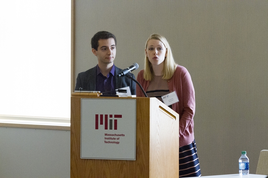 Graduate students Adam Rosenfield and Joanna Moody spoke to attendees of the event about the MIT Transportation Student Group during the lunch break.