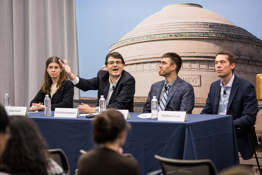 From left, Anna Frebel, Erik Katsavounidis, Salvatore Vitale, and Matthew Evans discuss the latest LIGO discovery.