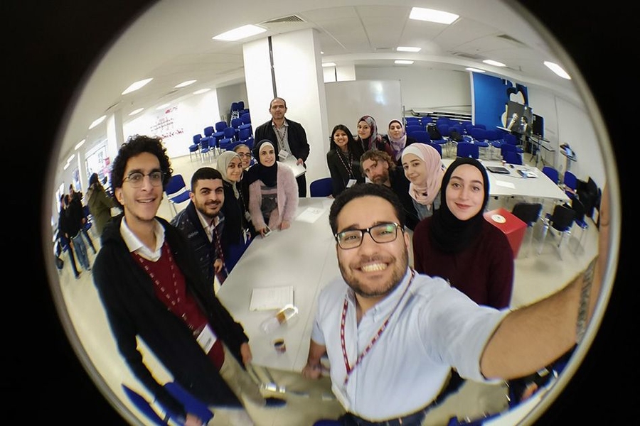 Members of the initial class in computer and data science posed for a selfie as their classes began in Amman, Jordan last week.