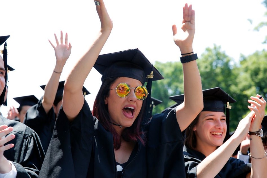 The 2018 Commencement ceremony took place under sunny skies on Killian Court.