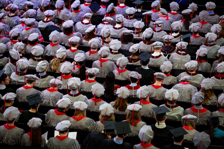 Graduates assembled at MIT’s Investiture of Doctoral Hoods, June 7, 2018.