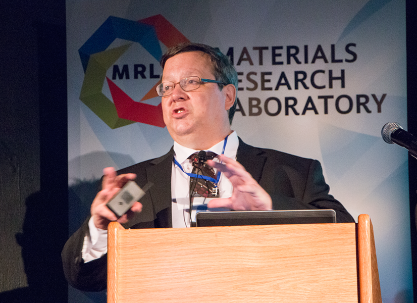 BP Amoco Chemical Company Senior Research Chemist Matthew Kulzick outlines advances in imaging technology during the MIT MRL Materials Day Symposium on Oct. 10.