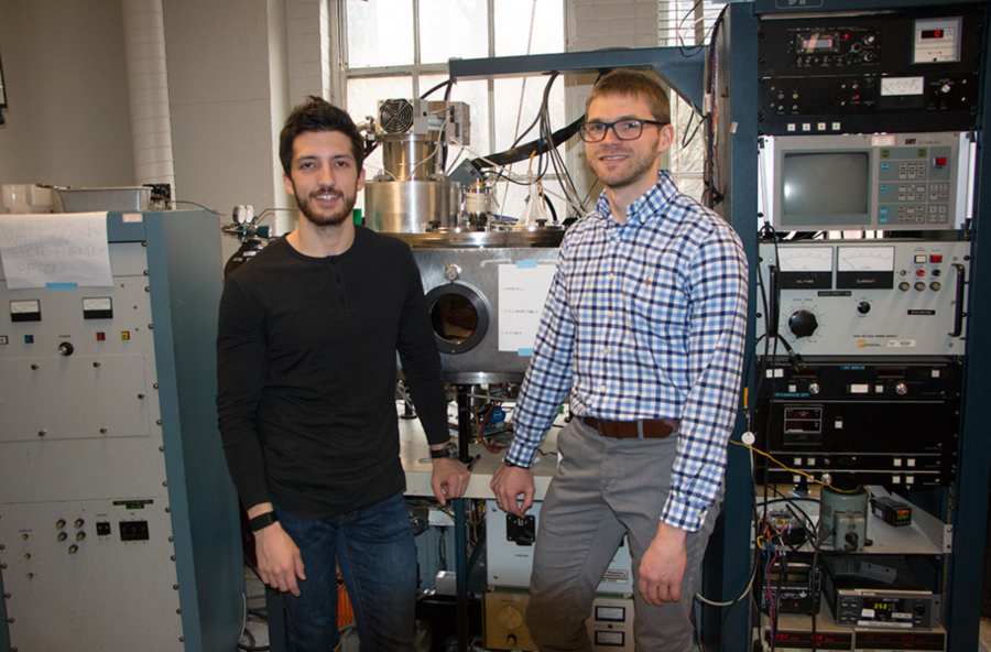 Lucas Caretta (left) and Ivan Lemesh, graduate students in the lab of MIT professor of materials science and engineering Geoffrey Beach, each had a cover article in a peer-reviewed journal article in December. Their work is pioneering new directions for spintronic devices based on quasi-particles known as skyrmions.