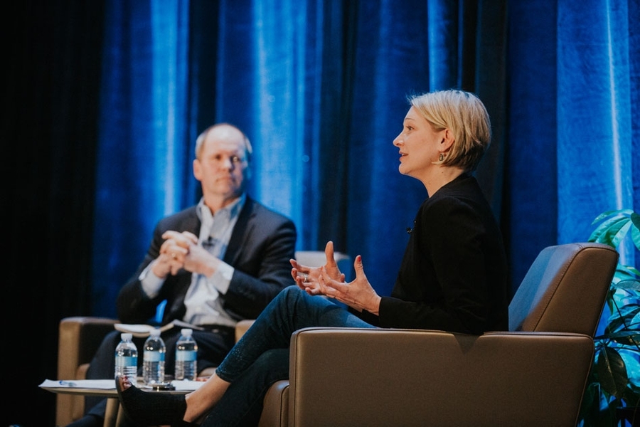 Stephen Pike, CEO of MassCEC (Clean Energy Center), and Emily Reichert, CEO of Greentown Labs, discussed the best ways to foster innovation and entrepreneurship in the clean energy sector.