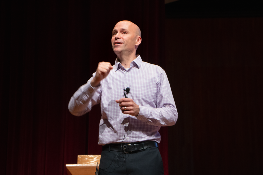 Brian Storey, director of accelerated materials design and discovery at Toyota Research Institute, speaks at the 2019 MIT Materials Research Laboratory Materials Day Symposium.