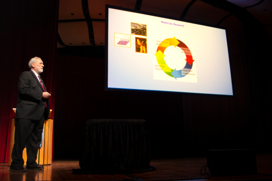 Materials Research Laboratory Director Carl Thompson gives welcoming remarks at the Materials Day Symposium.