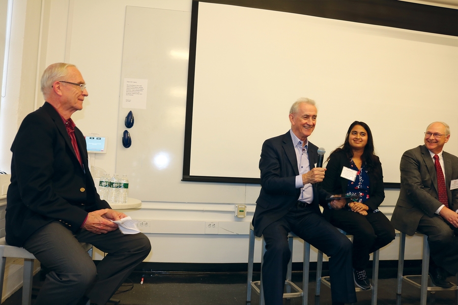 (Left to right:) Professor J. Kim Vandiver, Professor Neville Hogan, Jaya Narain, and Robert Bond
