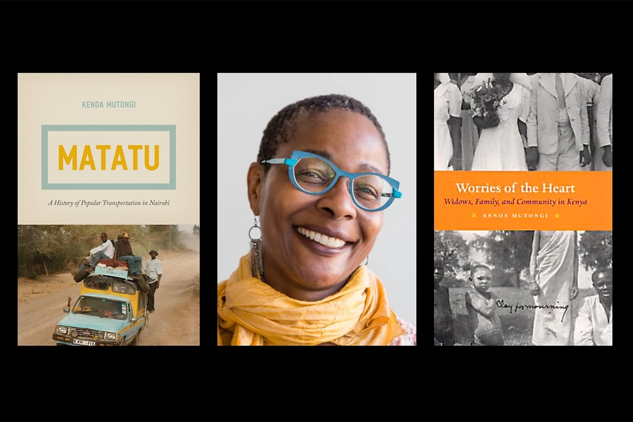 "We need to start taking all forms of African knowledge seriously," says Mutongi, "because until we do, we will continue to lose out on the contributions of a large swath of humanity."
L to R: Cover, "Matatu: A History of Popular Transportation in Nairobi"; Kenda Mutongi; Cover, "Worries of the Heart: Widows, Family, and Community in Kenya"