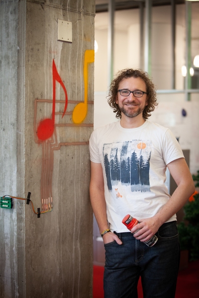 MIT postdoc Michael Wessely shows off the SprayableTech prototype.
