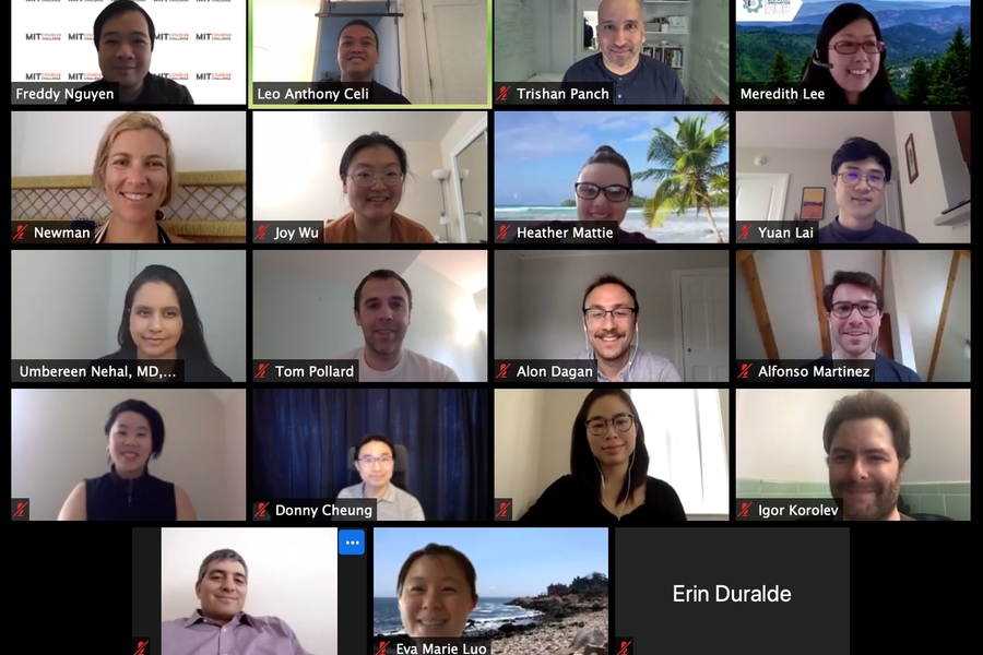 A virtual "datathon" organized by MIT to bring fresh insights to the Covid-19 pandemic drew 300 participants and 44 mentors from around the world. Here, mentors who volunteered to judge the final projects meet on Zoom to select the top 10 projects.