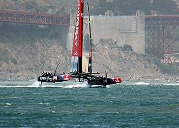 The AC72 sailing in the 34th America&#39;s Cup. 