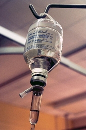 A close-up of an intravenous (IV) bottle with Cyclophosphamide.