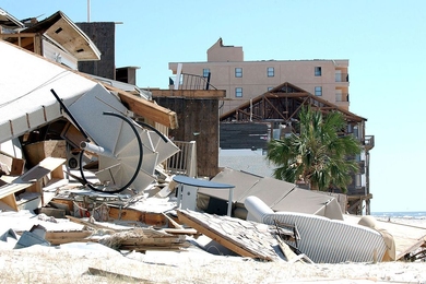 Debris and damage from Hurricane Ivan in Pensacola, Florida, Sept. 17, 2004