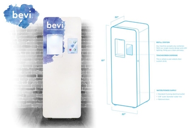 Bevi is a smart beverage-dispensing machine — made with high-quality components inspired by medical devices — that filters and adds carbonation and customizable flavors to tap water in offices, gyms, and hotels.
