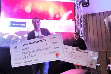Samer Saab, founder of Wala, accepts the Zambezi Prize competition’s $100,000 grand prize award.