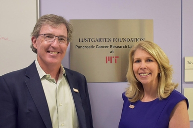 Tyler Jacks (left), head of the Lustgarten Laboratory for Pancreatic Cancer Research at MIT, and Kerri Kaplan, president and chief executive officer of the Lustgarten Foundation, both say they are excited to usher in a new era of pancreatic cancer research.