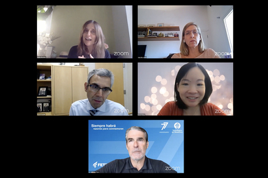 A screenshot of a Zoom meeting with five panelists