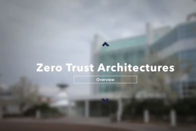 The words "Zero Trust Architectures Overview" overlay a blurred photo of the exterior of Lincoln Laboratory