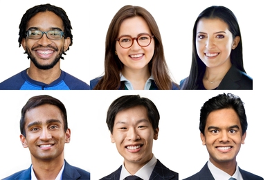 Two by three grid of headshots of fellowship winners against a white background