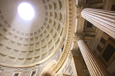 Low angle view of Barker Library dome