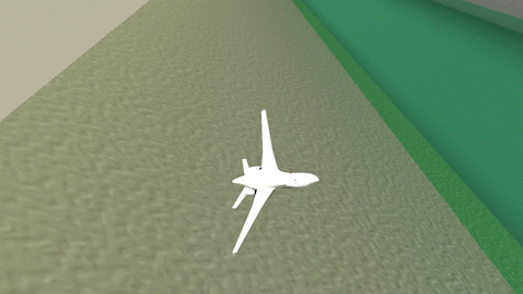 Animated video shows a jet airplane rendering flying in low altitude while staying within narrow flight corridor.