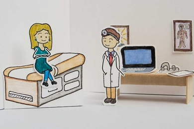 Drawing of patient and doctor in doctor's office