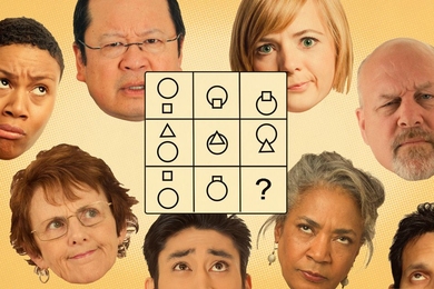 Researchers have been running large-scale experiments on the Internet, where people of any age can become research subjects. Their websites feature cognitive tests designed to be completed in just a few minutes. Shown here is a "pattern completion test" inspired by their website, testmybrain.org.