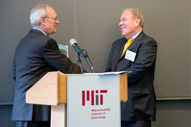MIT President L. Rafael Reif (left) and Woodrow Wilson Foundation President Arthur Levine joined today in announcing a new collaboration aimed at supporting teachers in their efforts to use emerging digital learning tools and environments.
