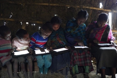 "The whole premise of our project is to harness the best science and innovation to bring education to the world’s most underresourced children," Cynthia Breazeal says. Pictured are students in Ethiopia. 