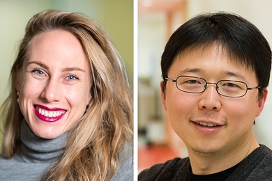 From left to right: Polina Anikeeva, the Class of 1942 Associate Professor in the Department of Materials Science and Engineering and associate director of the Research Laboratory of Electronics, and Feng Zhang, the James and Patricia Poitras ’63 Professor in Neuroscience at the McGovern Institute, a core member of the Broad Institute, and an associate professor in the departments of Brain and C...