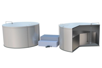 MIT researchers propose a concept for a renewable storage system, pictured here, that would store solar and wind energy in the form of white-hot liquid silicon, stored in heavily insulated tanks.