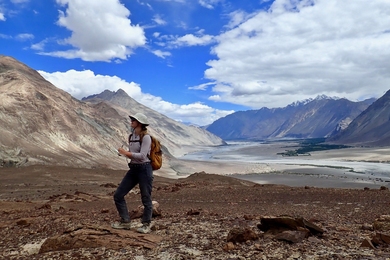 As part of MISTI-India, Megan Guenther, a junior in EAPS, records field notes about the landscape of the Kohistan-Ladakh region of the Himalayas in northern India.