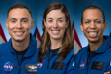 NASA headshot photos of Marcos Berríos, Christina Birch, and Christopher Williams
