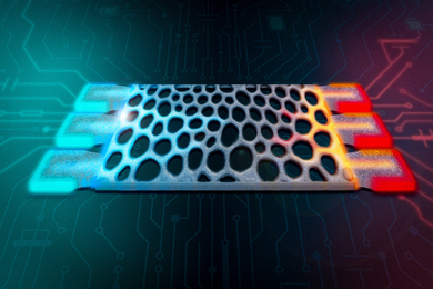 A computing device with pores, like cheese, is hot on one side and cool on the other.