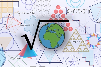 Planet Earth against a background of math symbols