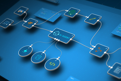 Floating network of AI icons, and one says “AI Agent”
